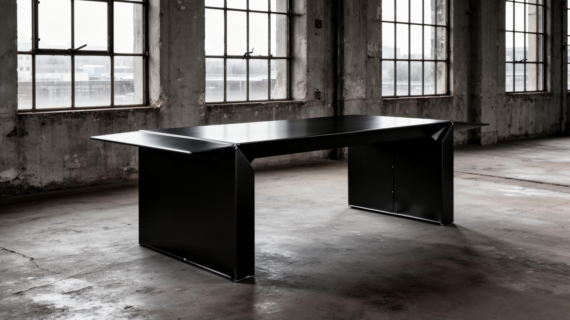Steel dining table in a contemporary loft interior